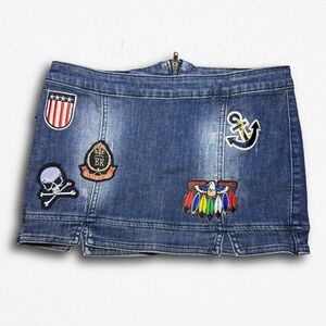 Machine Nouvelle Mode Made in Italy Denim Patch Mini Skirt Y2K Blue Womens L